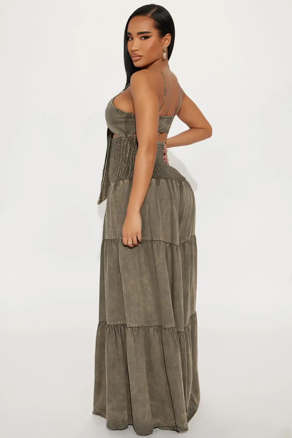 Free Spirit Washed Chambray Jumpsuit - Olive