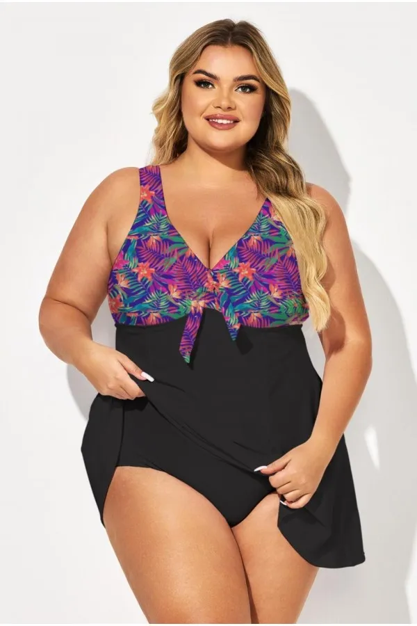 Tie Front V-Neck Tummy Control Swimdress
