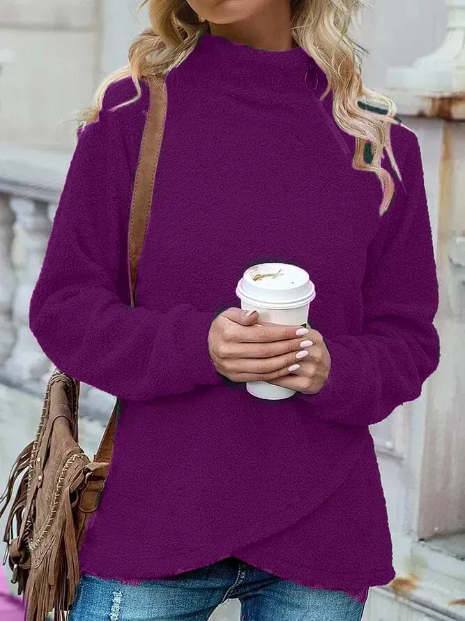 Women Casual Long Sleeve Half Turtleneck Plush Sweatshirt