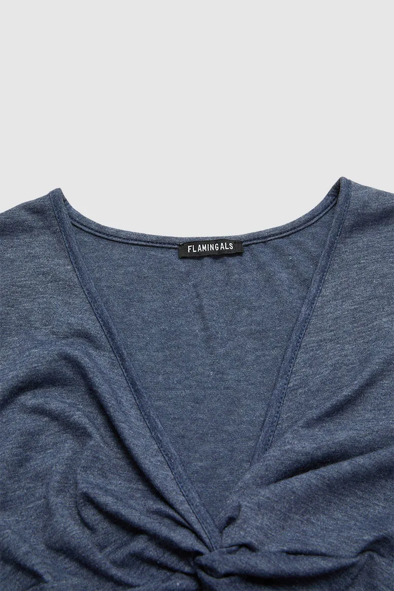 Solid Twist Front V Neck Short Sleeve T-Shirt