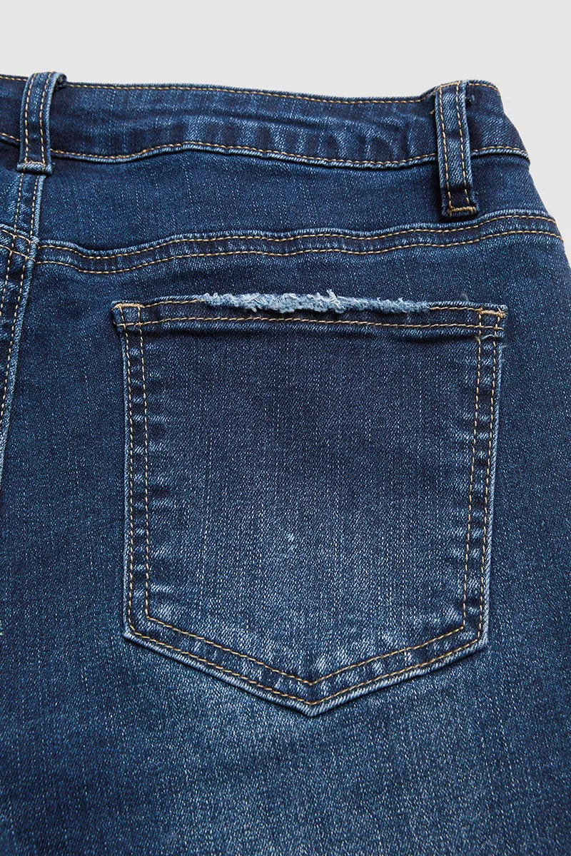 Raw Hem Wash High Waist Skinny Denim Bermuda Shorts