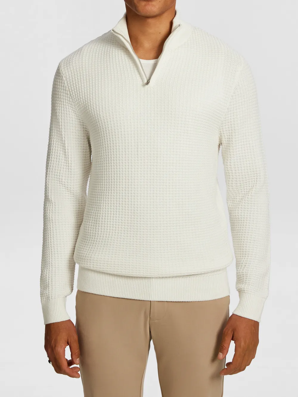 White Quarter Zip Knit Sweater
