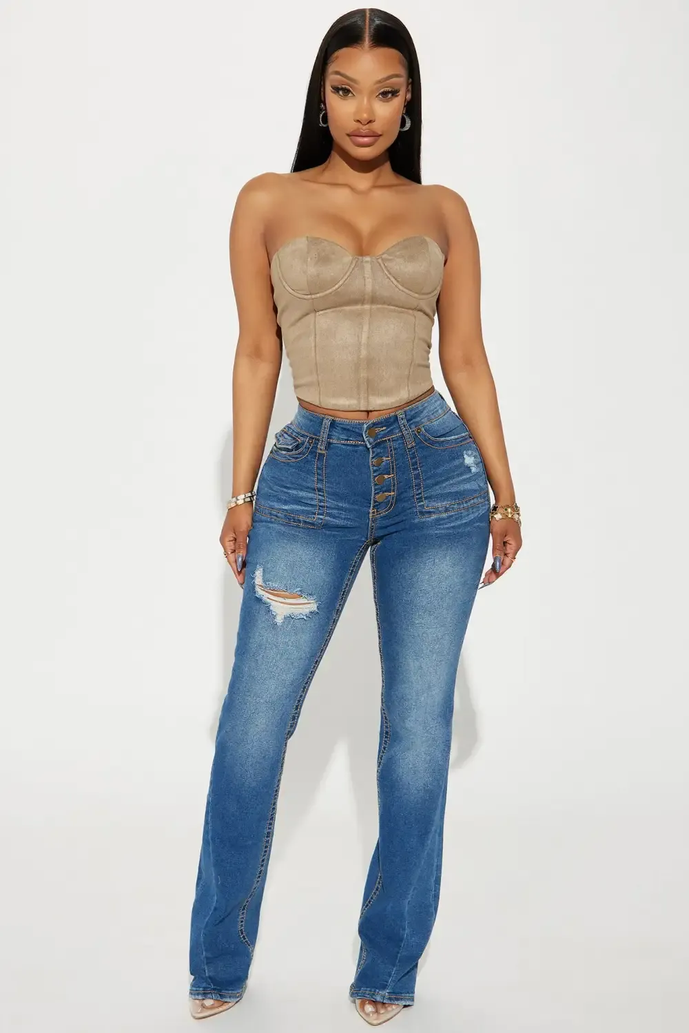 Getting Served Stretch Bootcut Jeans - Medium Wash
