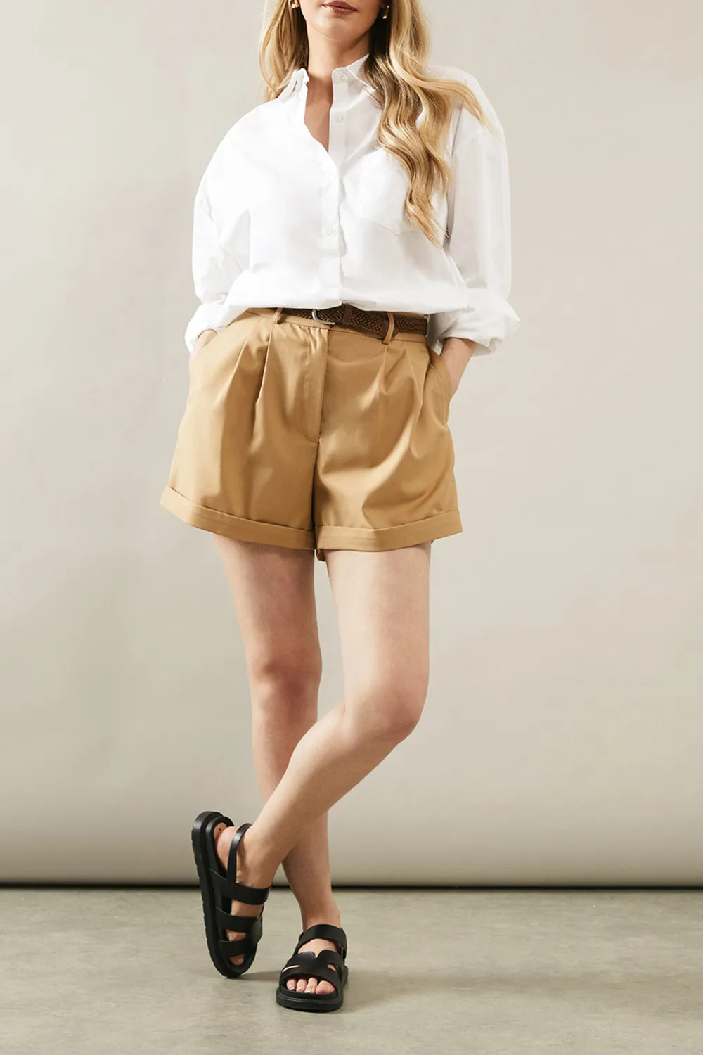 High Waist Twill Women'S Casual Shorts