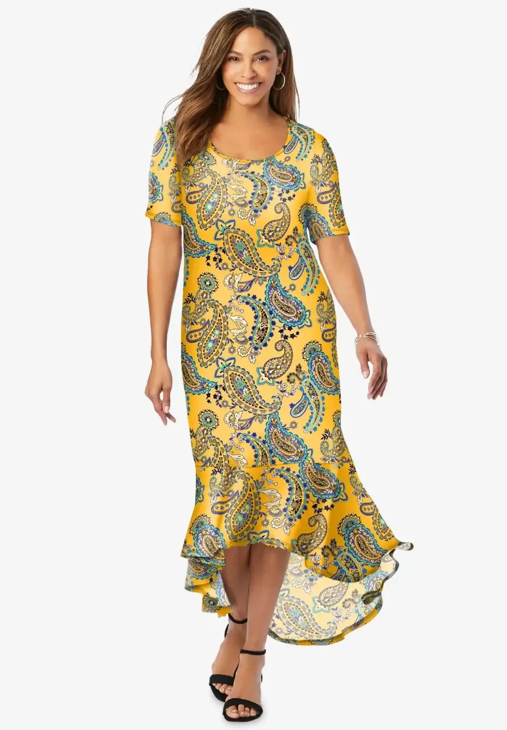 Stretch Knit Flounce Hem Maxi Dress
