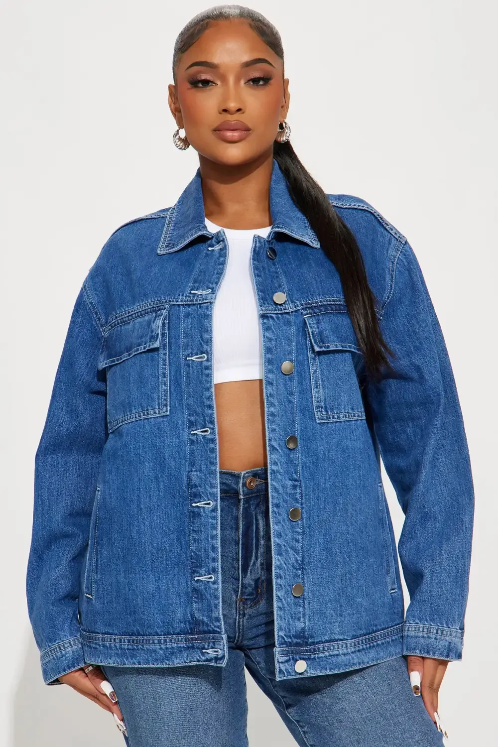 Forget About Him Denim Utility Jacket - Dark Wash