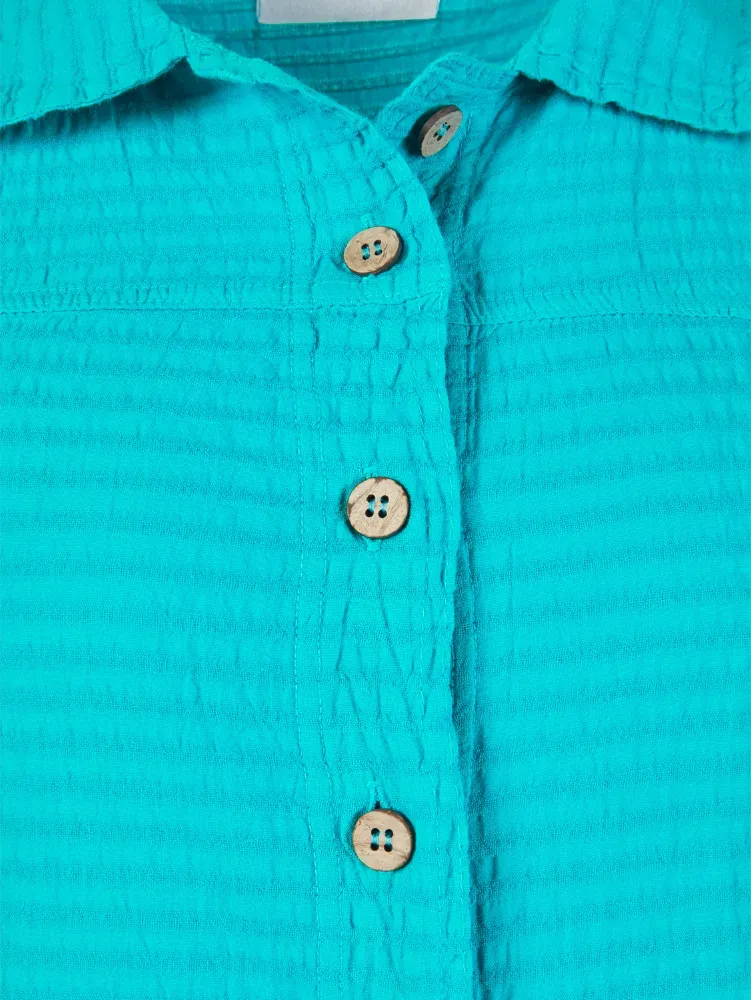 Crinkle-Cotton Sleeveless Button-Front Dress