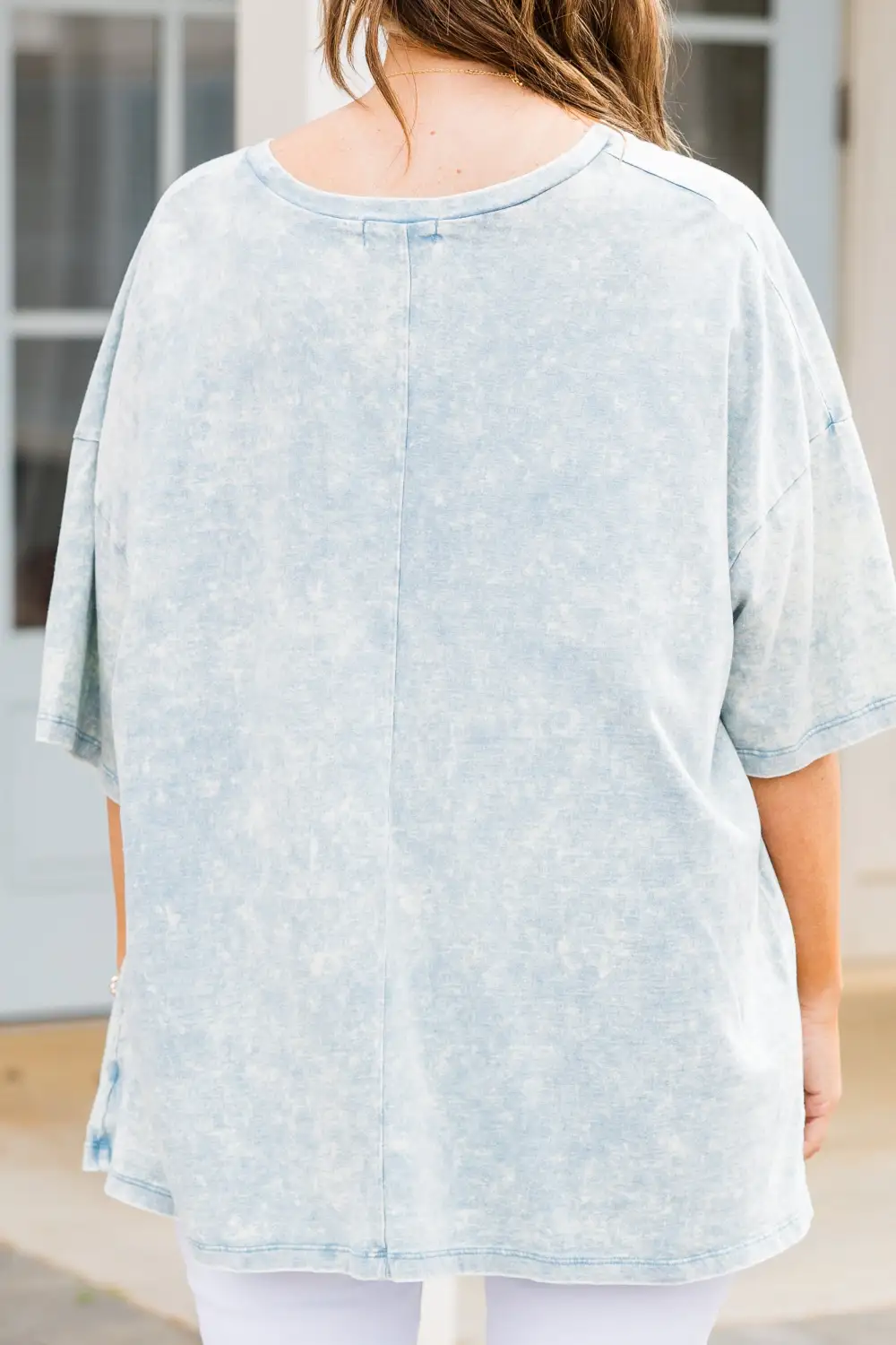 Stop And Watch The Sunset Acid Wash Boyfriend Tee, Ice Blue