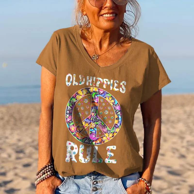 Old Hippies Rule Solid Simple Graphic Tees