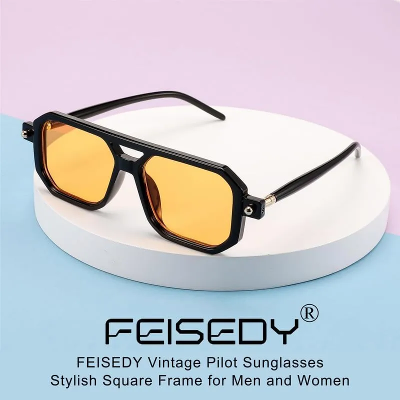 FEISEDY Vintage Square 70s Flat Aviator Sunglasses Women Men Classic Retro Stylish Frame UV400 Sunglasses B2622