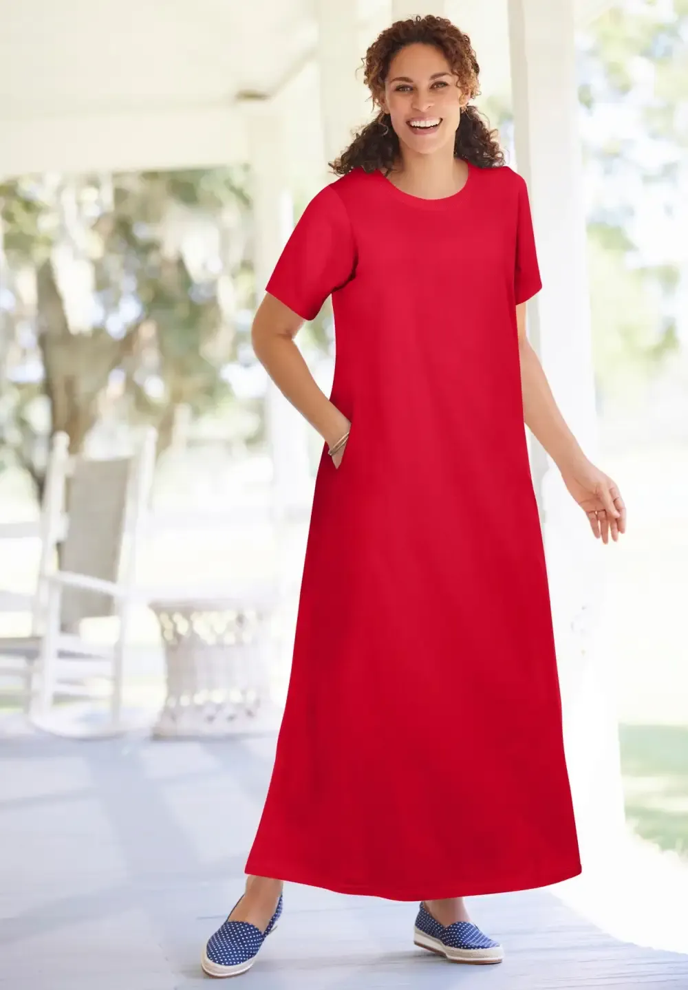 Perfect Short-Sleeve Scoopneck Maxi Tee Dress