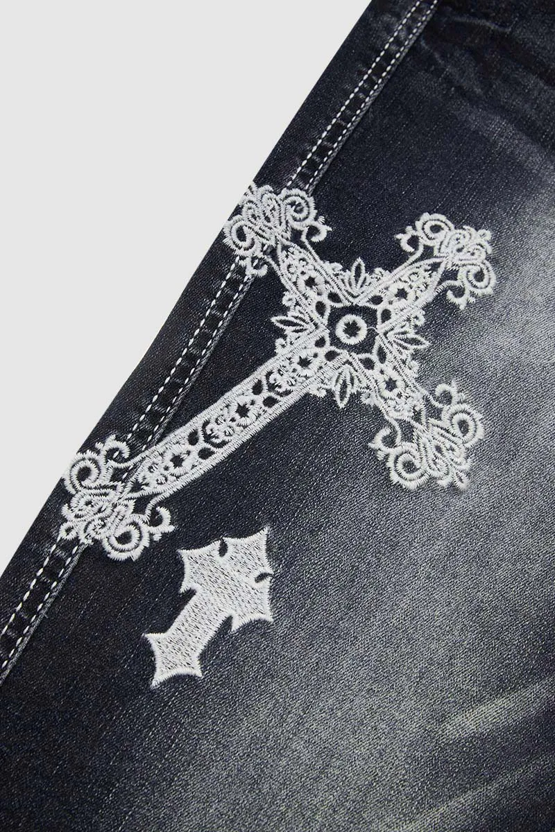 Wash Cross Embroidery Low Rise Bootcut Jeans