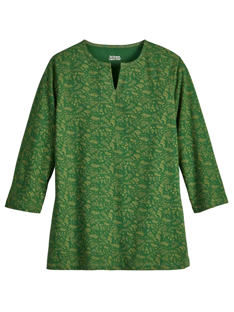 Women's Cotton Knit Notch-Neck Tunic