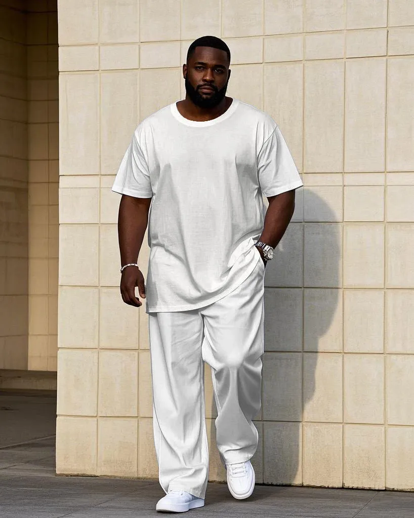 Big Men'S Solid Color 7 Color Short Sleeve T-Shirt Trousers Set
