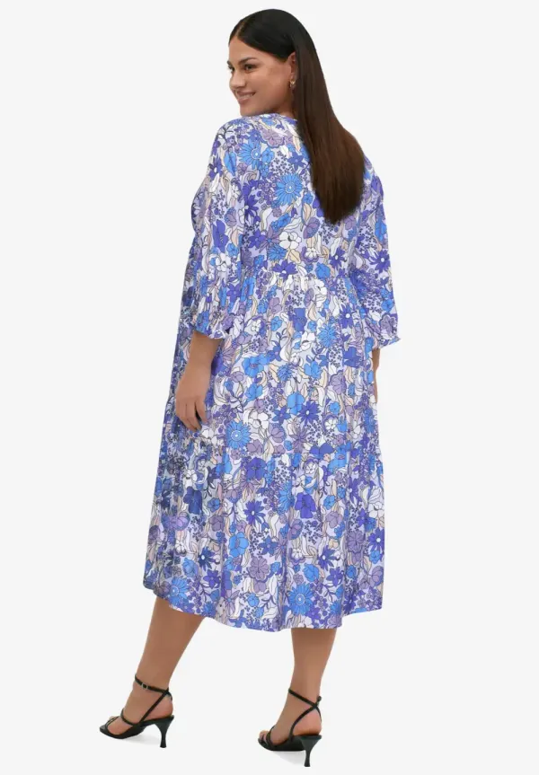 V-Neck Tiered Midi Dress