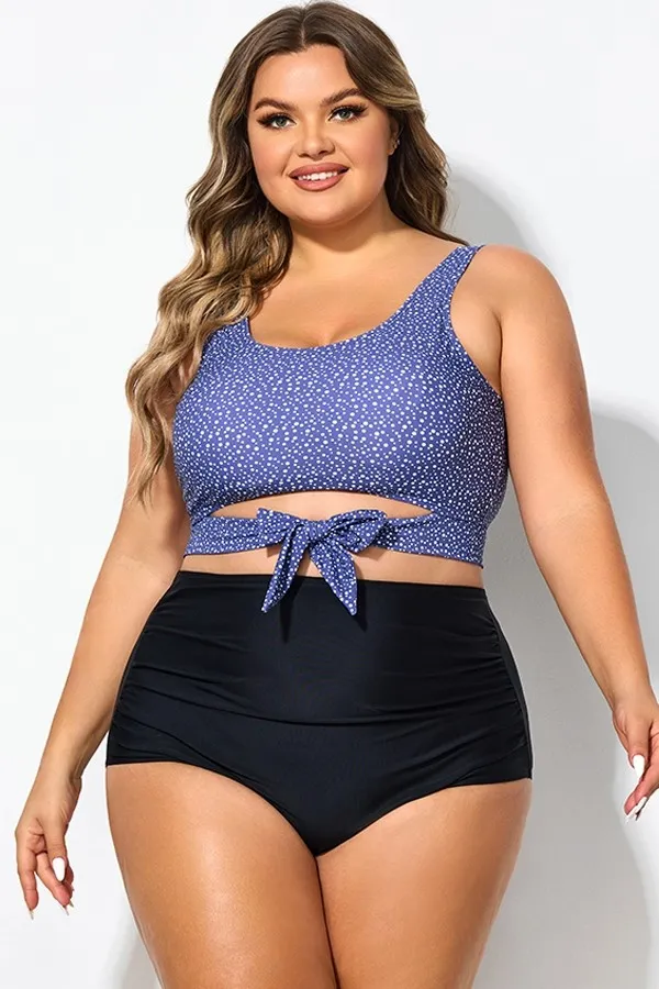 Freckle Dot Ardosia Long Line swim Bikini top