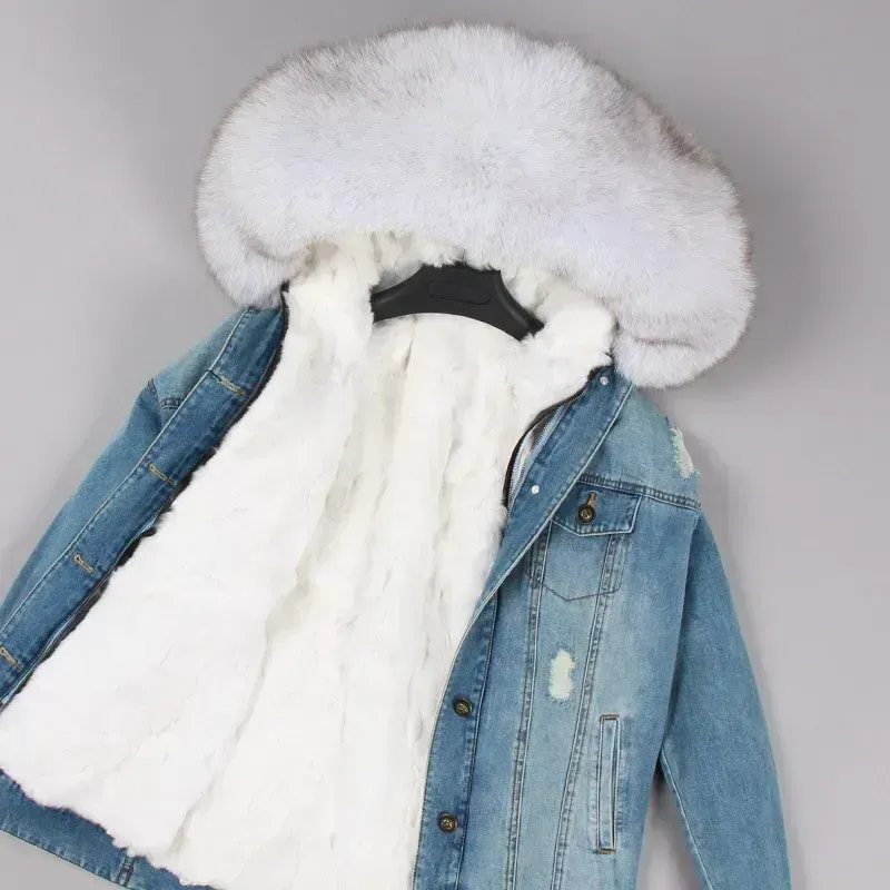 Denim Fox Fur Parka