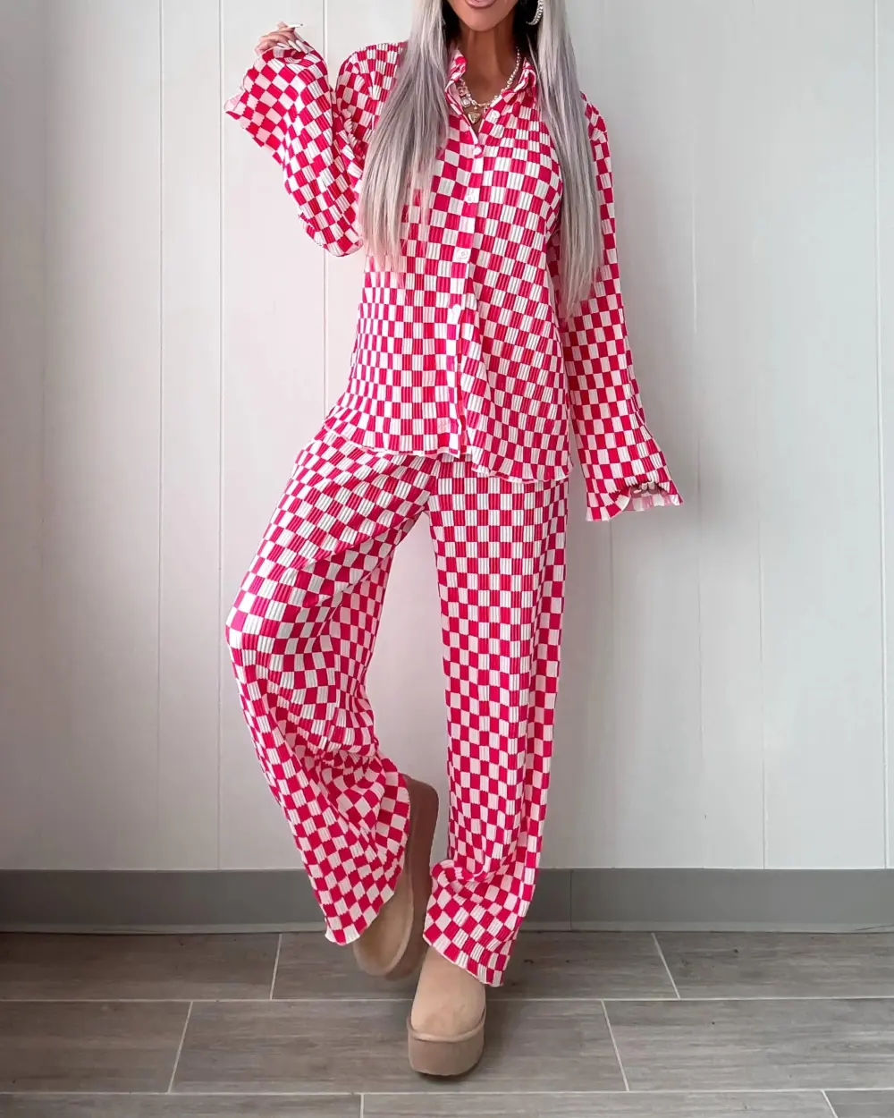 Checkered Pajama Set - Pink