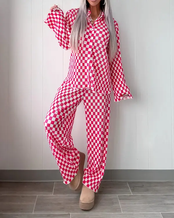 Checkered Pajama Set - Pink