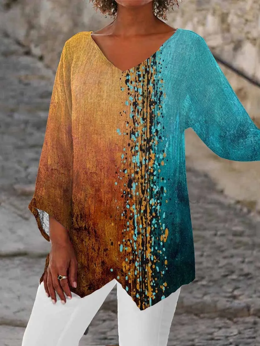 Women's V-neck Art Print Casual Tops