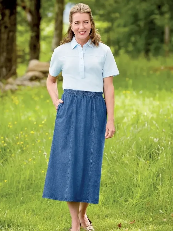 Classic Six-Gore Cotton Denim Skirt