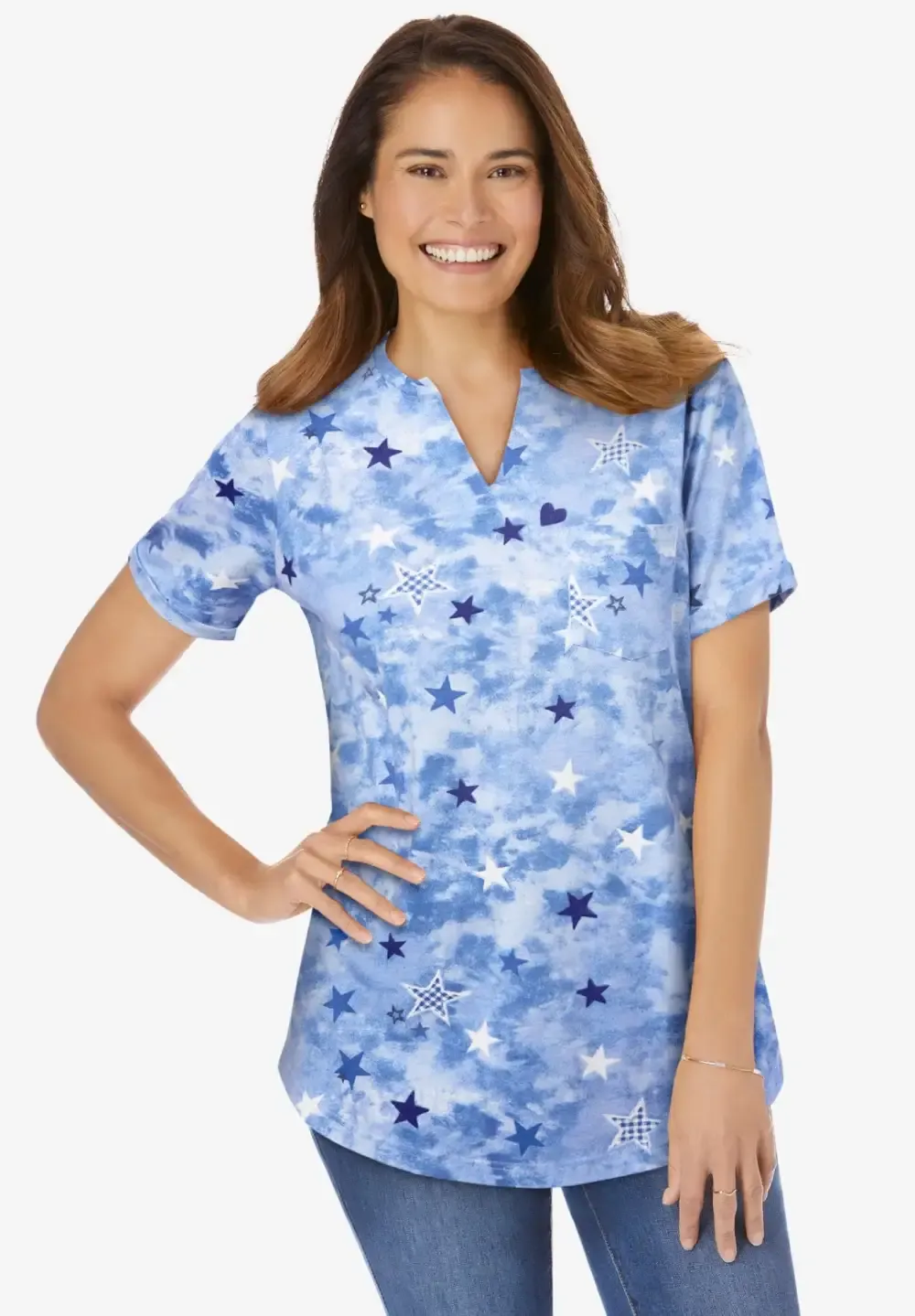 Short-Sleeve Notch-Neck Tee