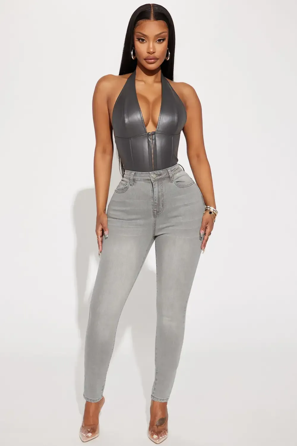 Reno Sculpting High Rise Stretch Skinny Jeans - Grey