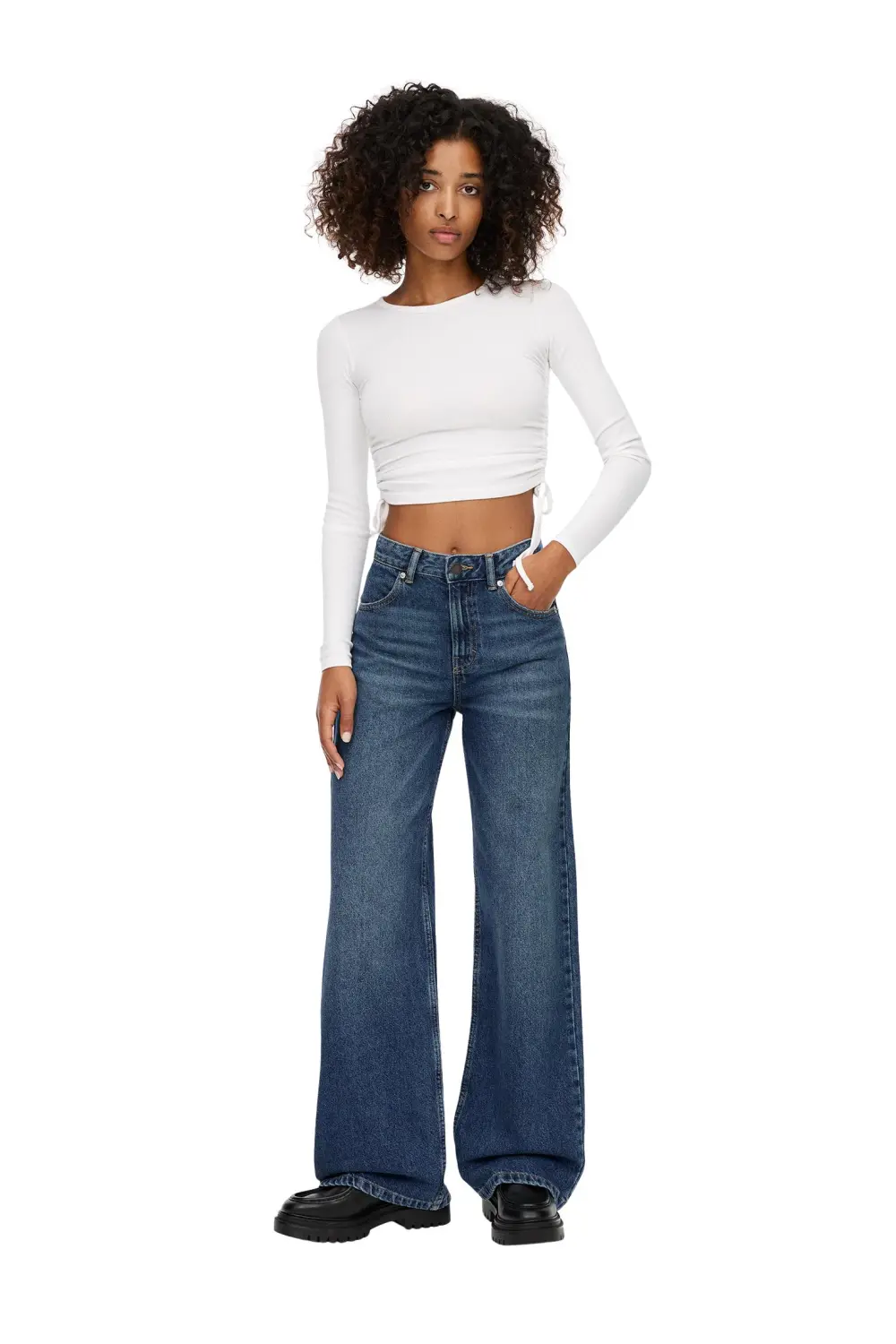 Jeans wide leg tiro alto