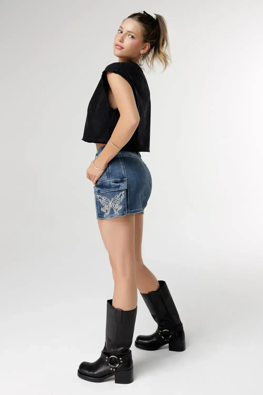 Gothic Flutter Cargo Mini Skirt