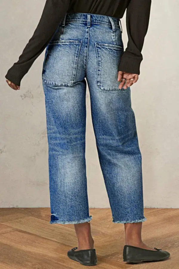Wash Raw Hem High Rise Wide Leg Jeans