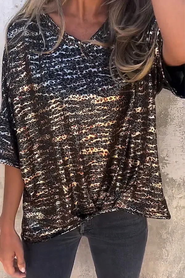 Women's hot stamping loose casual T-shirt