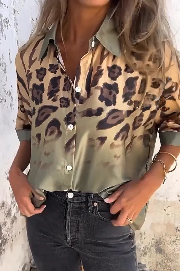 Women's leopard print gradient casual shirt