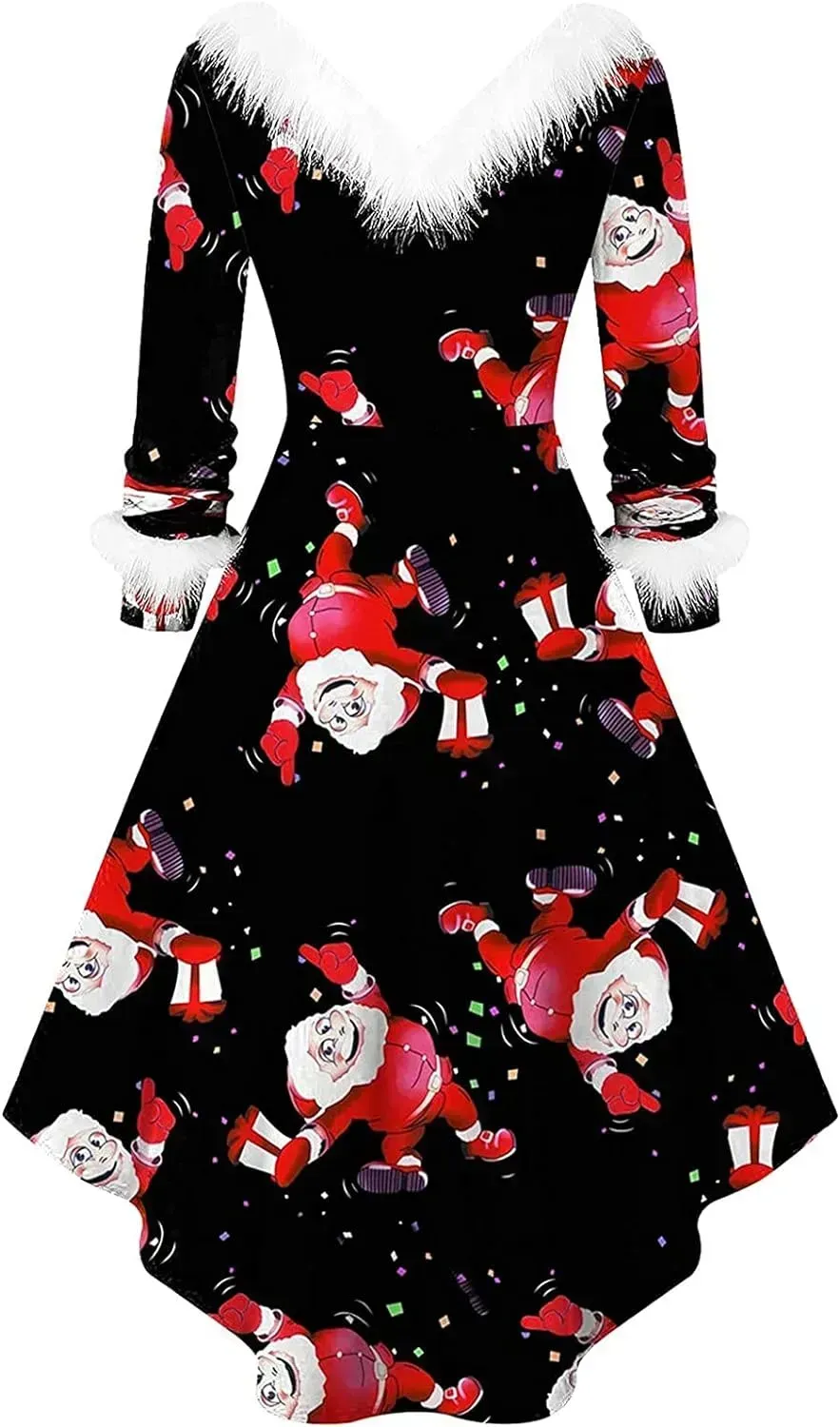 Womens Christmas Dress Fuzzy Mrs Claus Christmas Holiday Xmas Cocktail Holiday Party Flare Dress