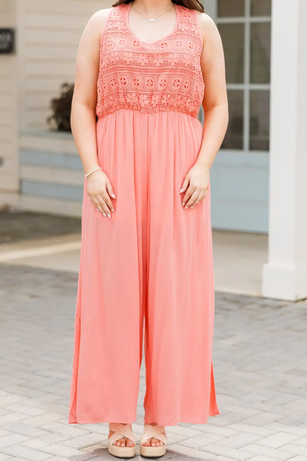 Boho In Lace Jumpsuit, Peach