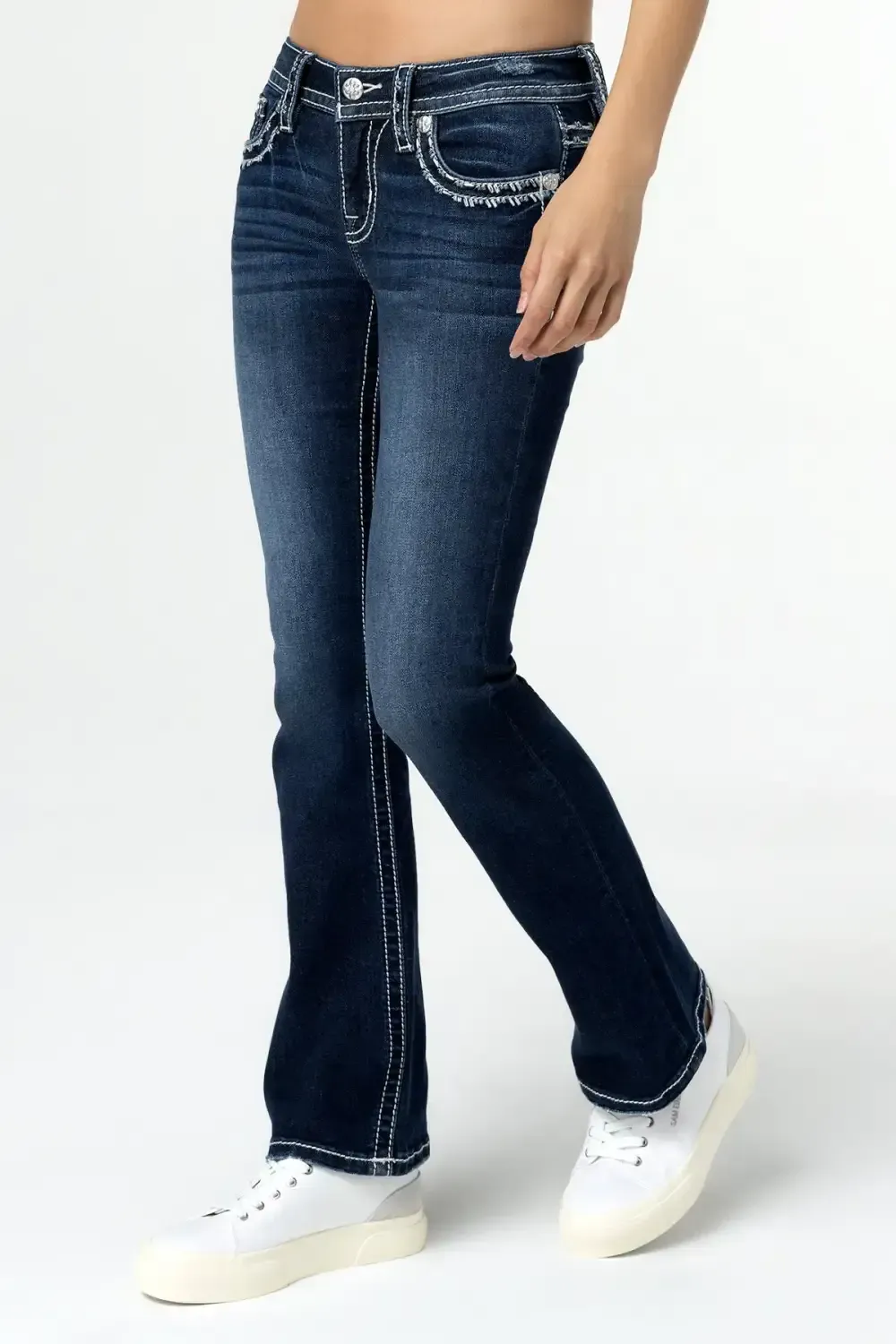 Metallic Border Stitch Bootcut Jeans