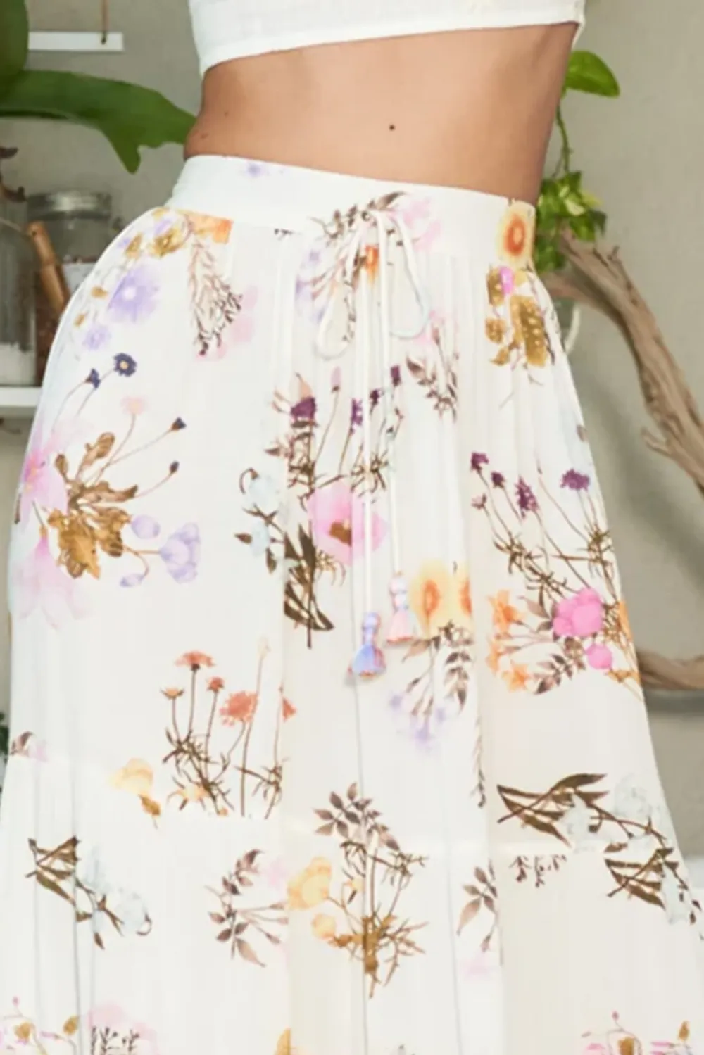 White Embroidered High Waisted Maxi Skirt