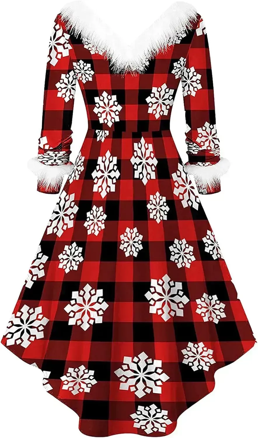 Womens Christmas Dress Fuzzy Mrs Claus Christmas Holiday Xmas Cocktail Holiday Party Flare Dress
