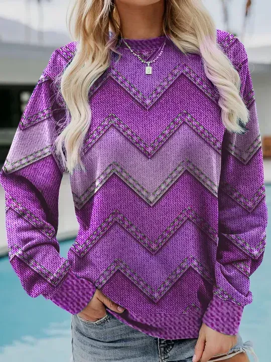 Crew Neck Geometric Casual Sweatshirt