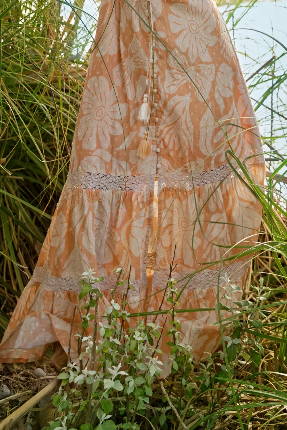 Peach Toned Floral Print Maxi Dress