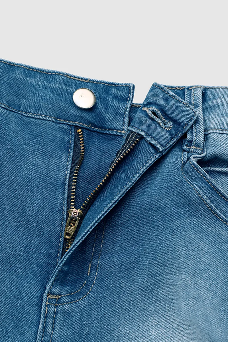 Wash Ripped Raw Hem High Waist Denim Shorts