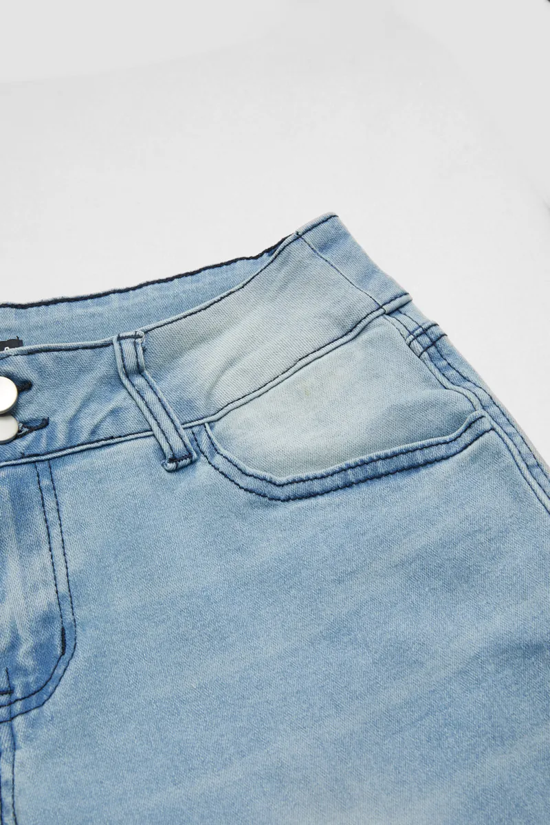 Double Button Roll Hem Low Waist Jeans
