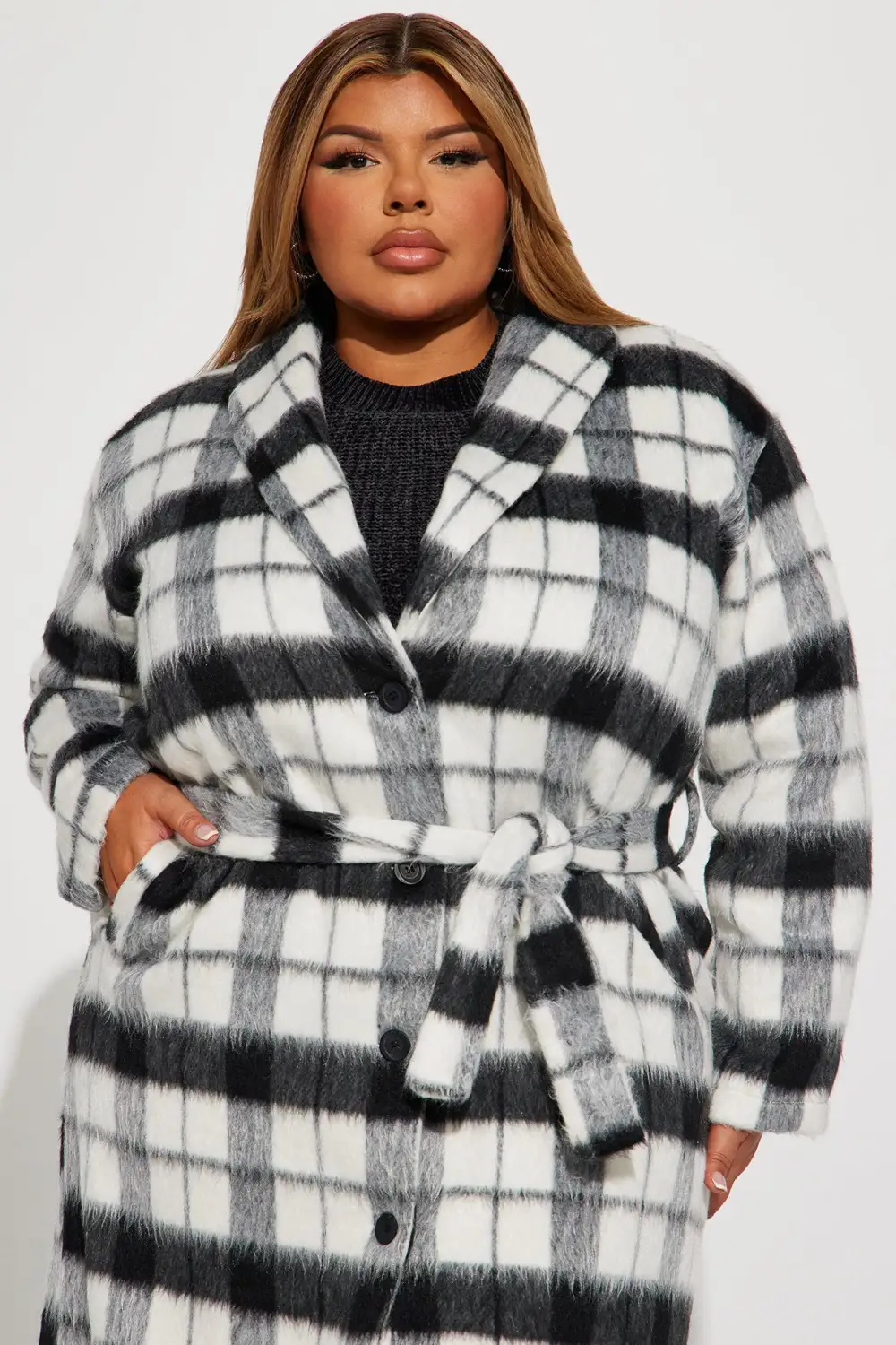 Scarlett Faux Wool Trench - Black/combo