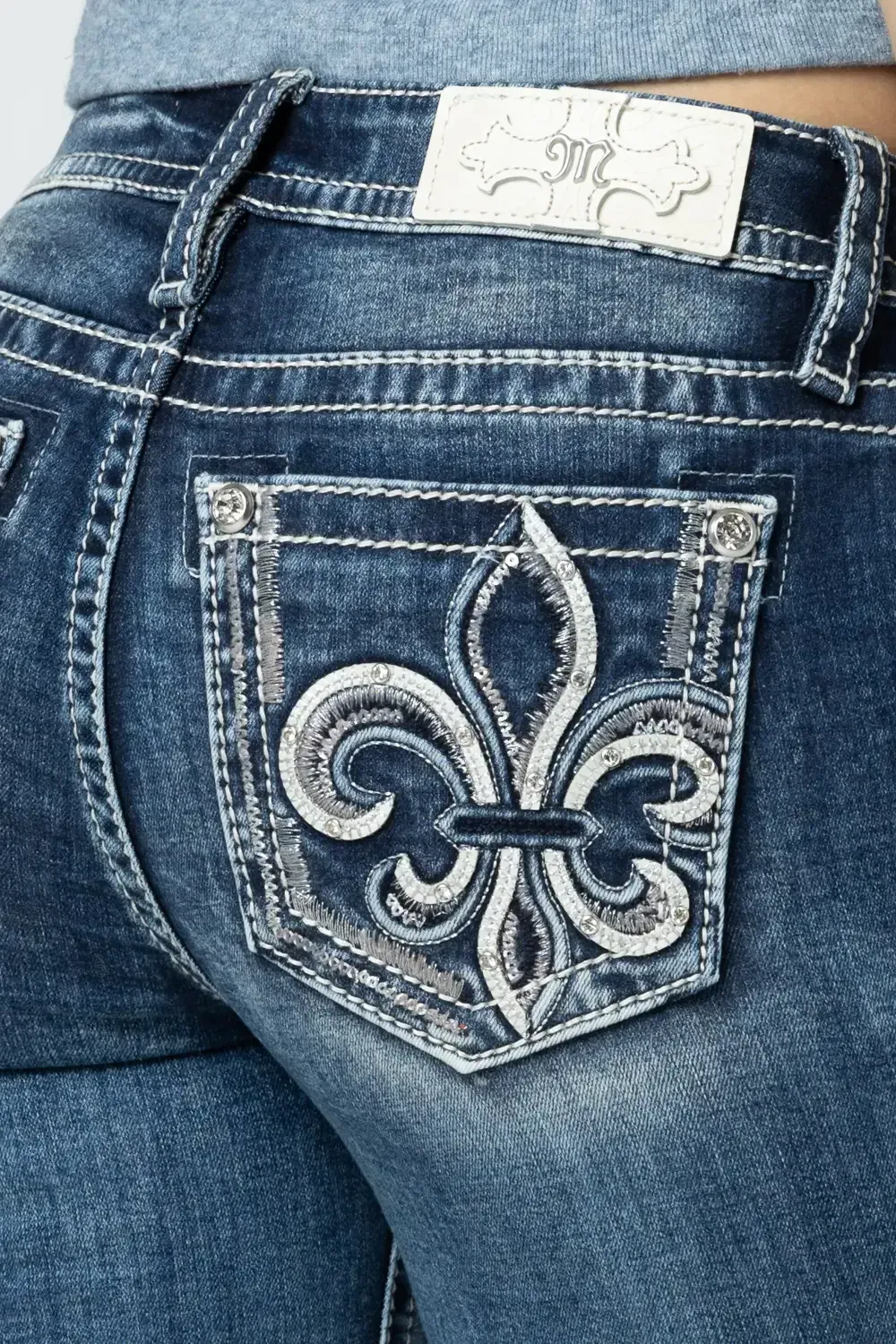 Silver Sequins Fleur-De-Lis Bootcut Jeans