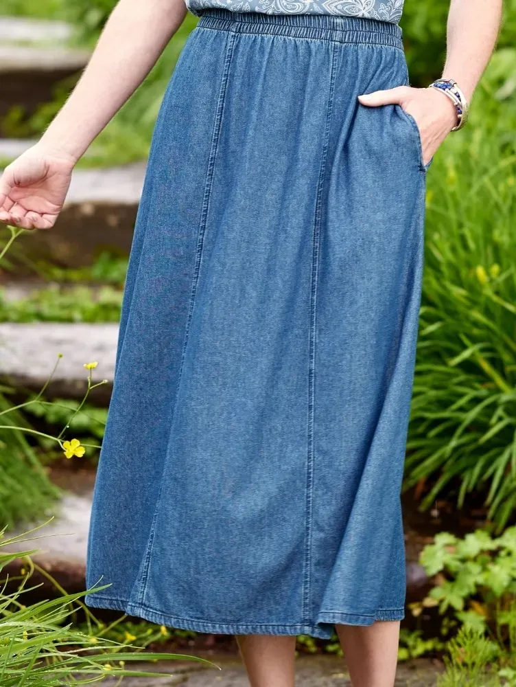 Classic Six-Gore Cotton Denim Skirt