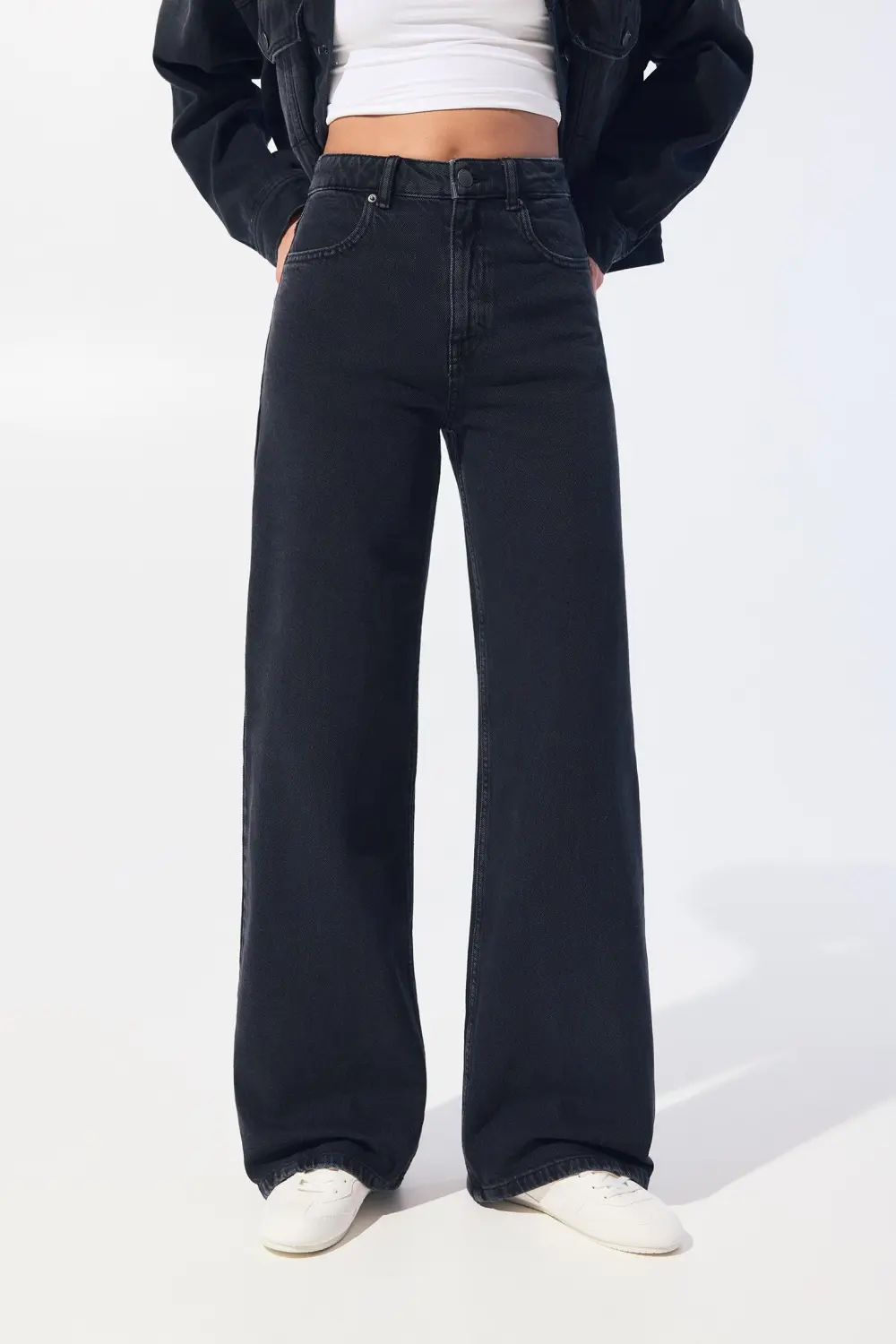 Jeans wide leg tiro alto