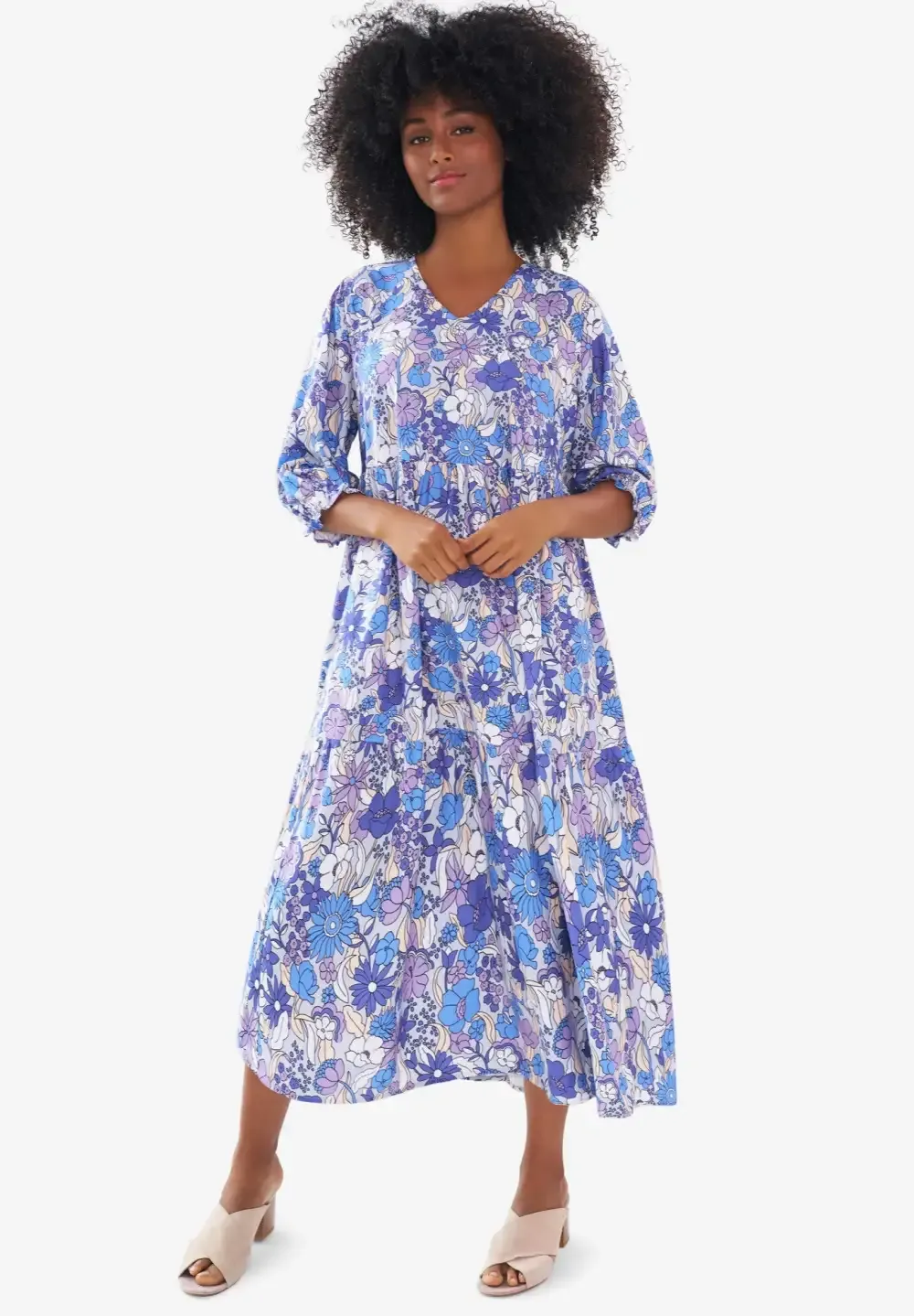 V-Neck Tiered Midi Dress