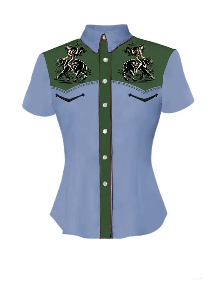 Girl Riding An  Panther Printed Shirt