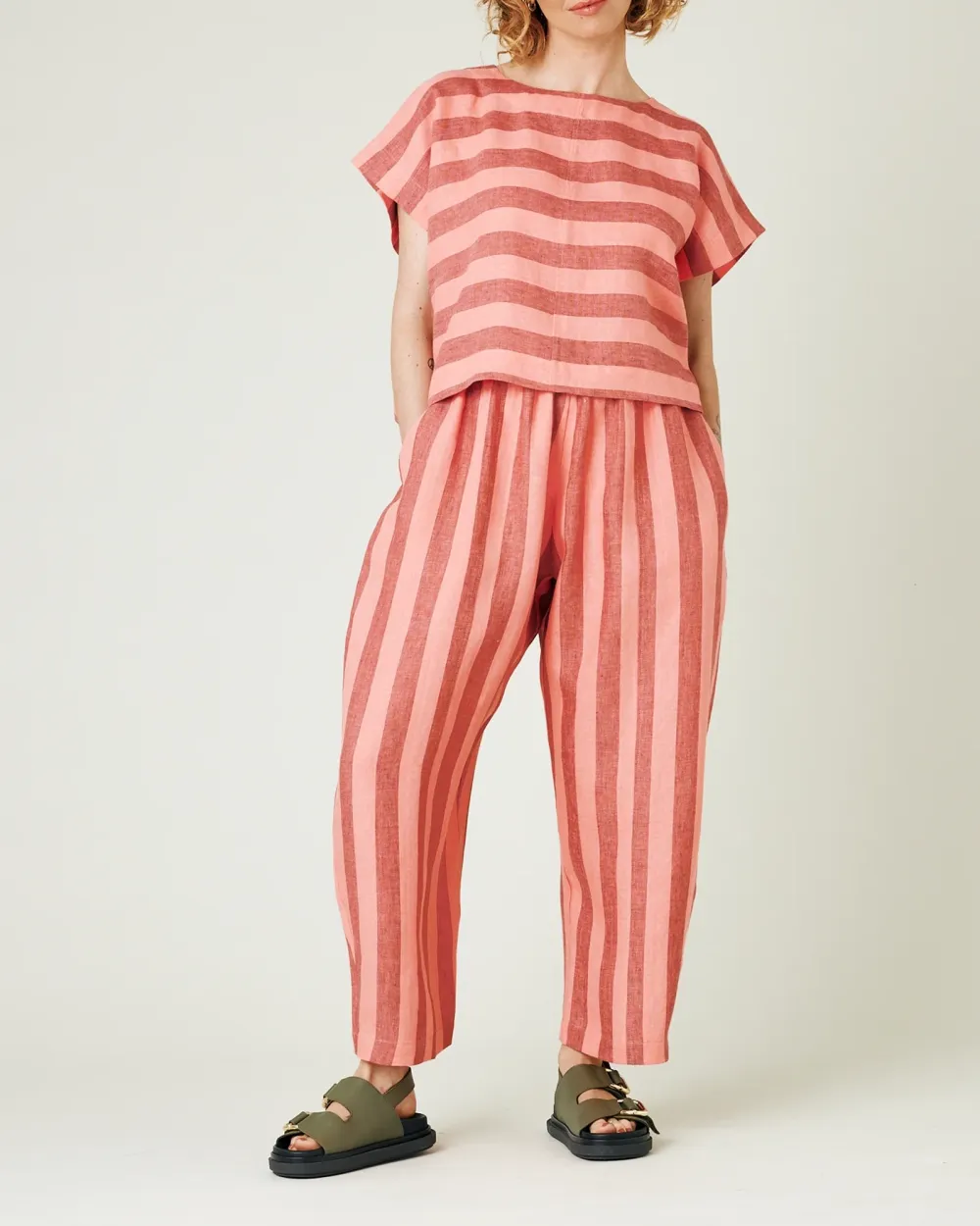 BLUSH STRIPE LINEN TOP