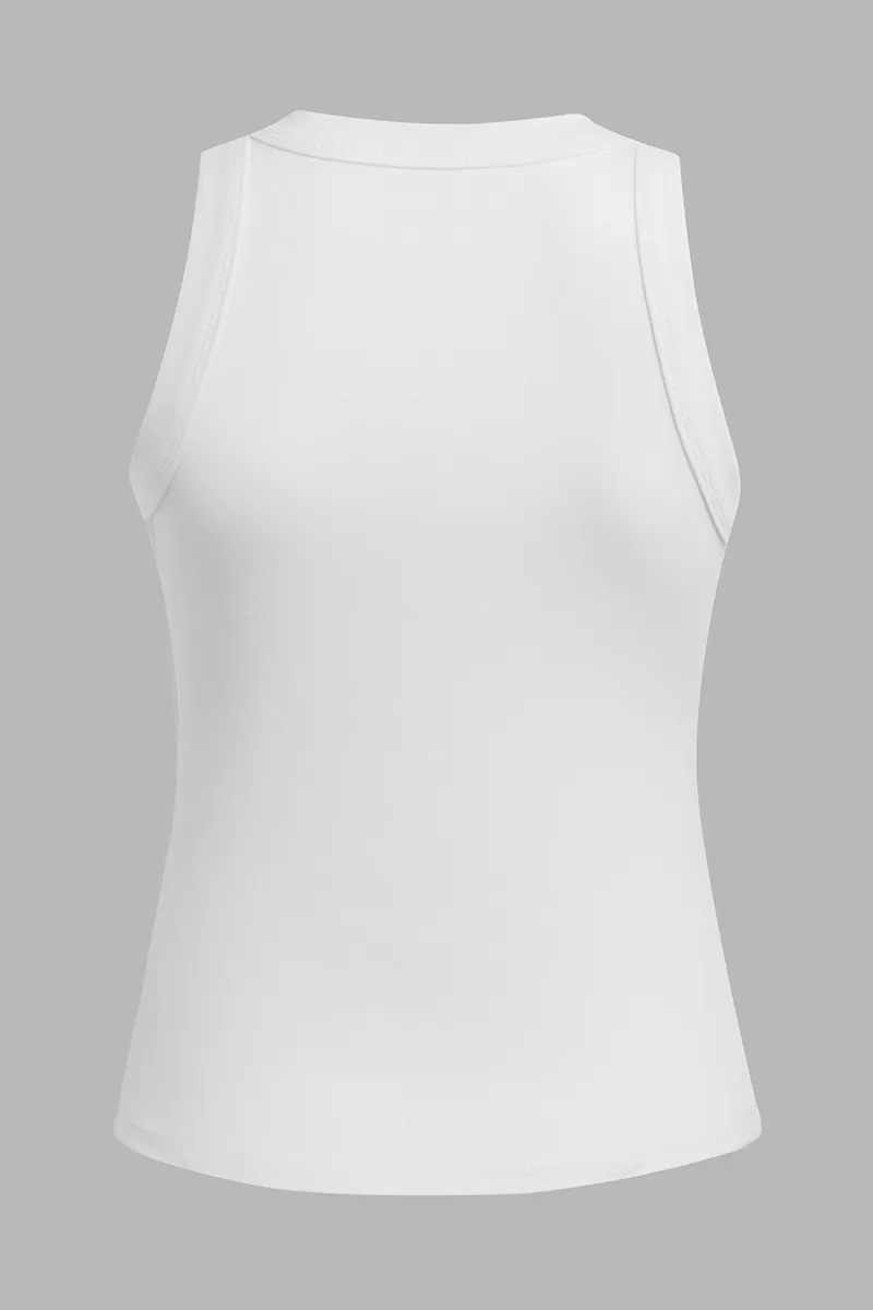 Solid Rib-Knit Round Neck Tank Top