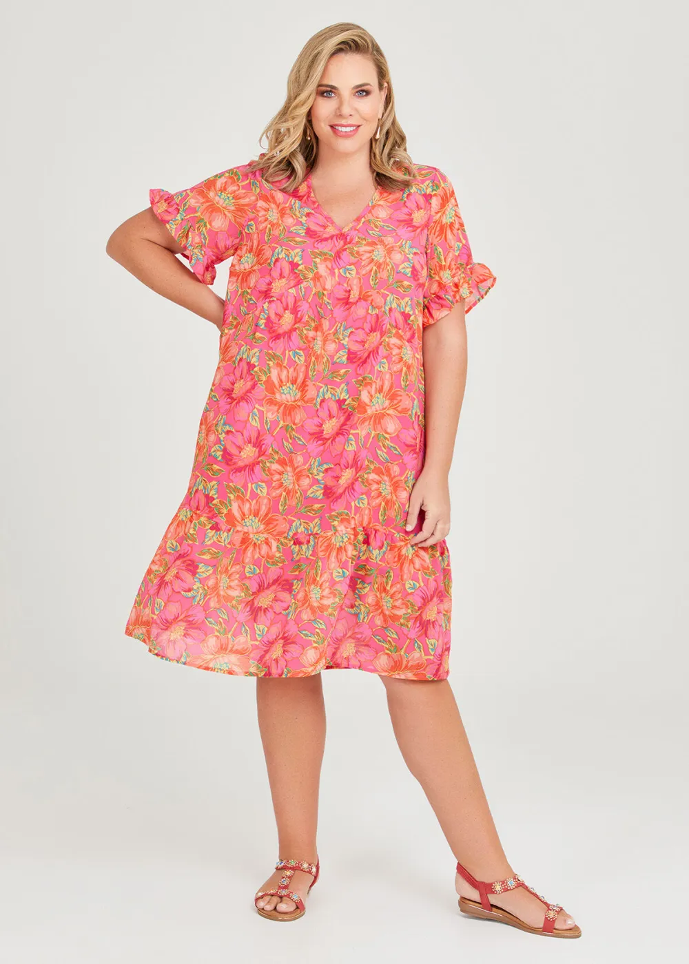 Ruffle Sleeve Midi Dress